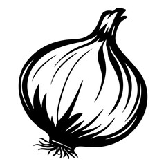 Minimalist monochrome drawing of a large onion with strong visual impact