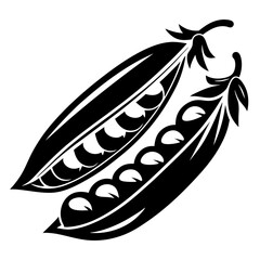 Stylized Black and White Vector Illustration of Two Pea Pods