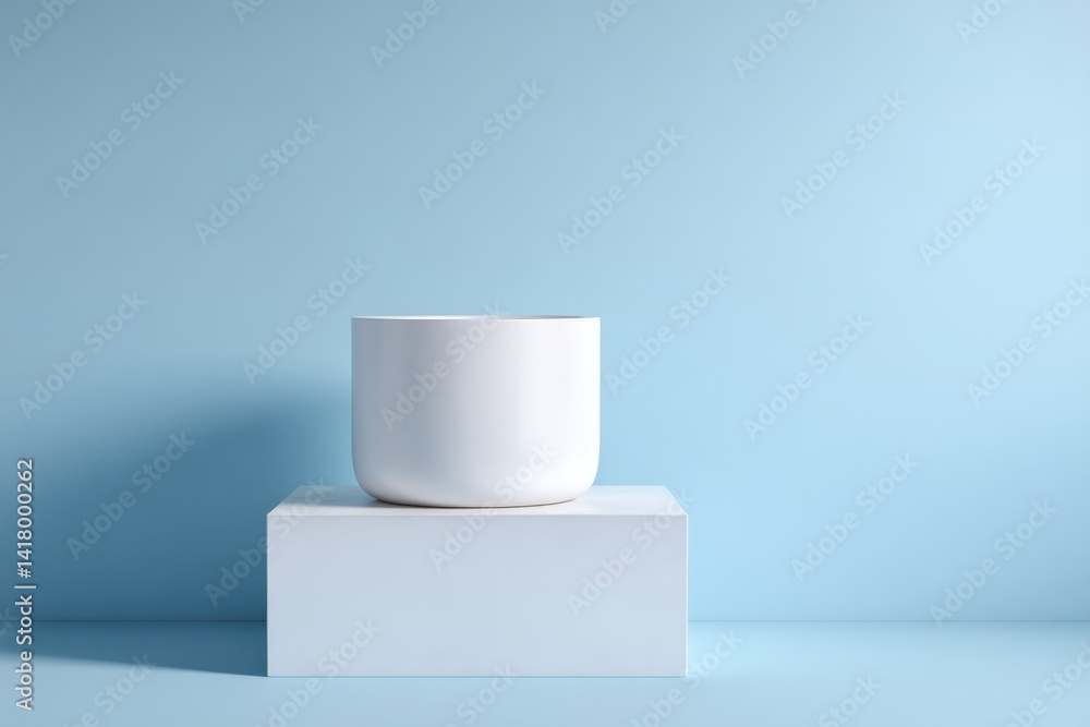 Poster minimalistic empty pedestal with soft volumetric lighting on smooth solid color background