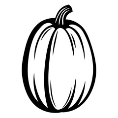 Simple black and white line drawing of a plump pumpkin graphic art