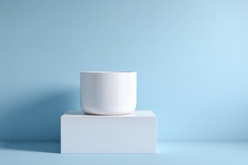 minimalistic empty pedestal with soft volumetric lighting on smooth solid color background