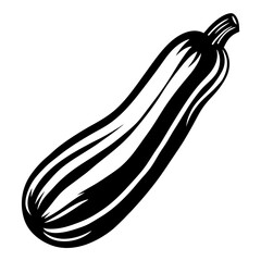 Monochrome graphic illustration of a whole zucchini vegetable on white background