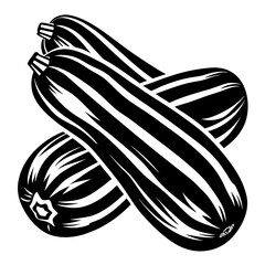 Black and White Graphic Illustration of Two Intersecting Zucchini Squash