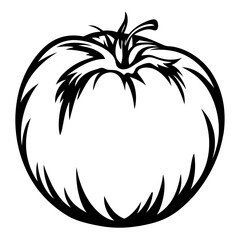 Monochrome Tomato Illustration with Decorative Leaves and Graphic Simplification Style