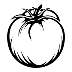 Stylized black and white tomato illustration for botanical food design elements