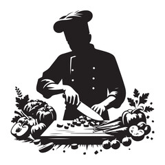 Chef Silhouette Preparing Vegetables An Artistic Culinary Vector Design