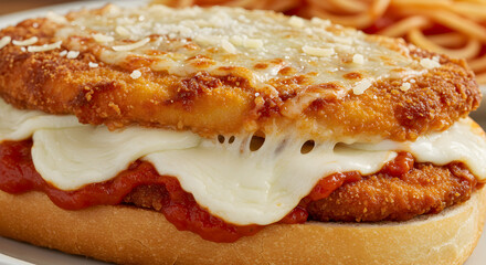 Delicious Chicken Parmesan Sub With Melted Mozzarella Close Up
