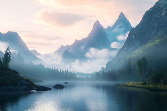 lake and mountains