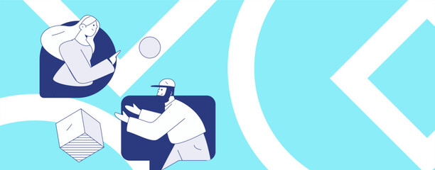 Flat vector illustration of business people operating work scene
