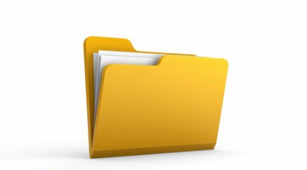 A yellow folder with white documents inside, on a white background.