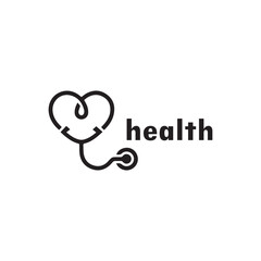 Minimalist Heart Stethoscope Health Logo Vector on White Background