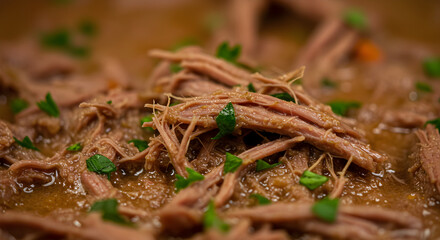 Delicious Slow Cooker Pot Roast Meal with Fresh Parsley Ready to Serve
