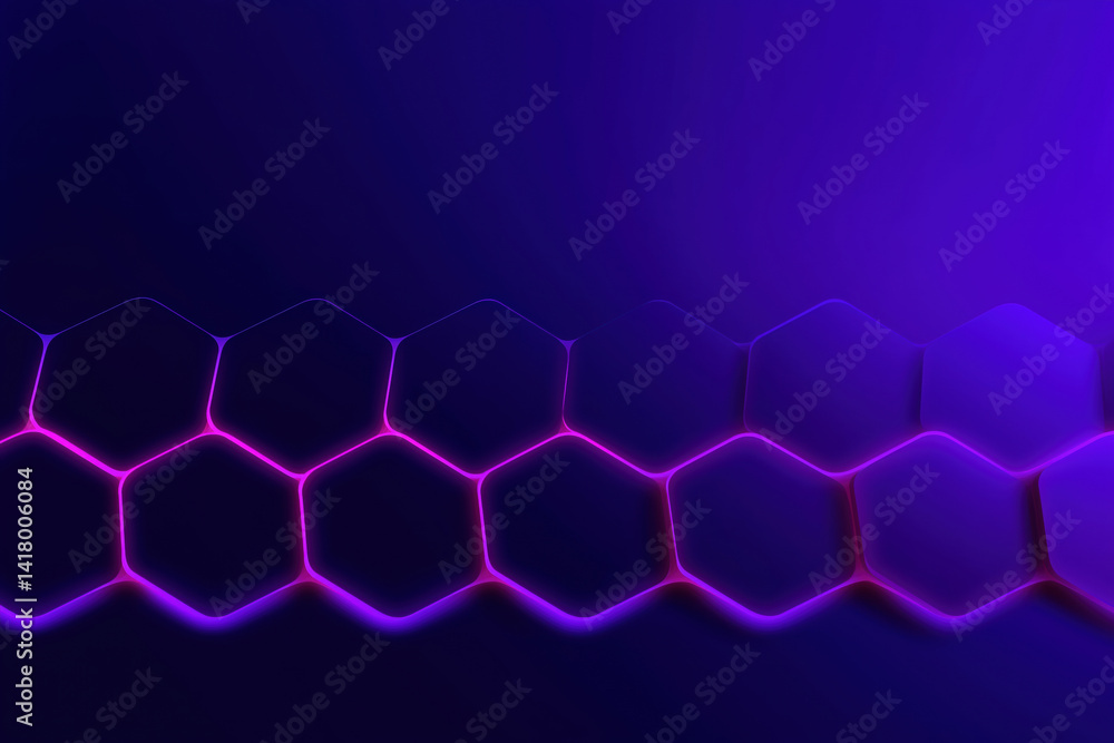Poster hexagonal patterns with glowing purple and pink lines on a dark background