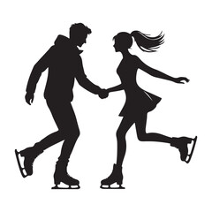 Ice skaters couple holding hands silhouette winter sport activity icon