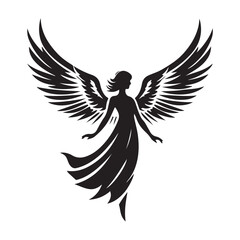 Guardian Angel with Open Wings Vector Silhouette Art Image