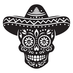 Sugar Skull Wearing Sombrero Vector Art Day of the Dead