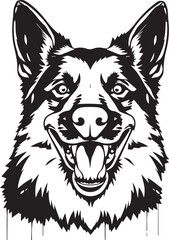 Black and White German Shepherd Vector Illustration