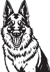 Black and White German Shepherd Vector Illustration