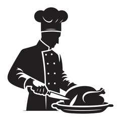 Professional chef carving turkey silhouette vector illustration delicious dinner