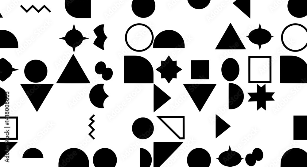 Poster geometric symphony: a striking visual composition of monochrome geometric shapes, creating a dynamic