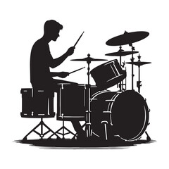 Fototapeta premium Heartbeat Drum Set silhouette, core of the groove – Drum Set illustration – Minimalist Drum Set vector – Musical instrument silhouette