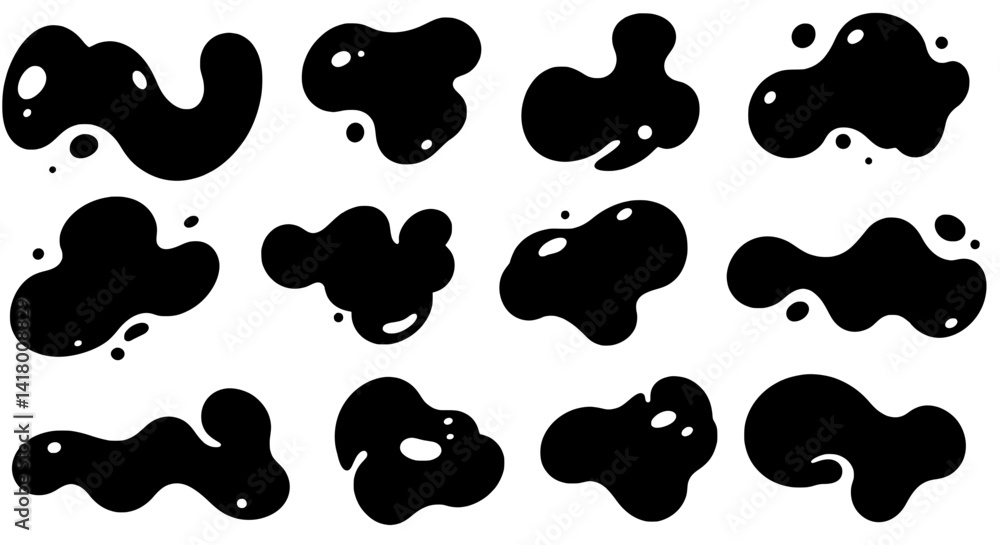 Poster abstract ink blots: a collection of twelve unique, abstract ink blot shapes, perfect for design proj