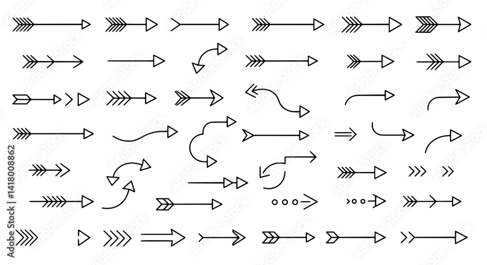 Poster diverse arrow collection: an extensive and varied collection of arrows, meticulously designed to rep