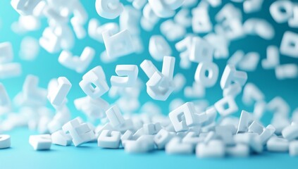 Falling letters and numbers on turquoise background