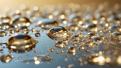 Close-up image of a surface covered with small, round bubbles in various sizes. The bubbles are set against a light golden background