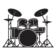 Balanced Drum Set silhouette, kicks, snares, and cymbals – Drum Set illustration – Minimalist Drum Set vector – Musical instrument silhouette

