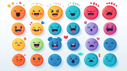 Collection of Colorful Pixel Emojis Expressing Various Emotions