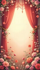 Beautiful Floral Curtain Background for Mother's Day with Copy Space  