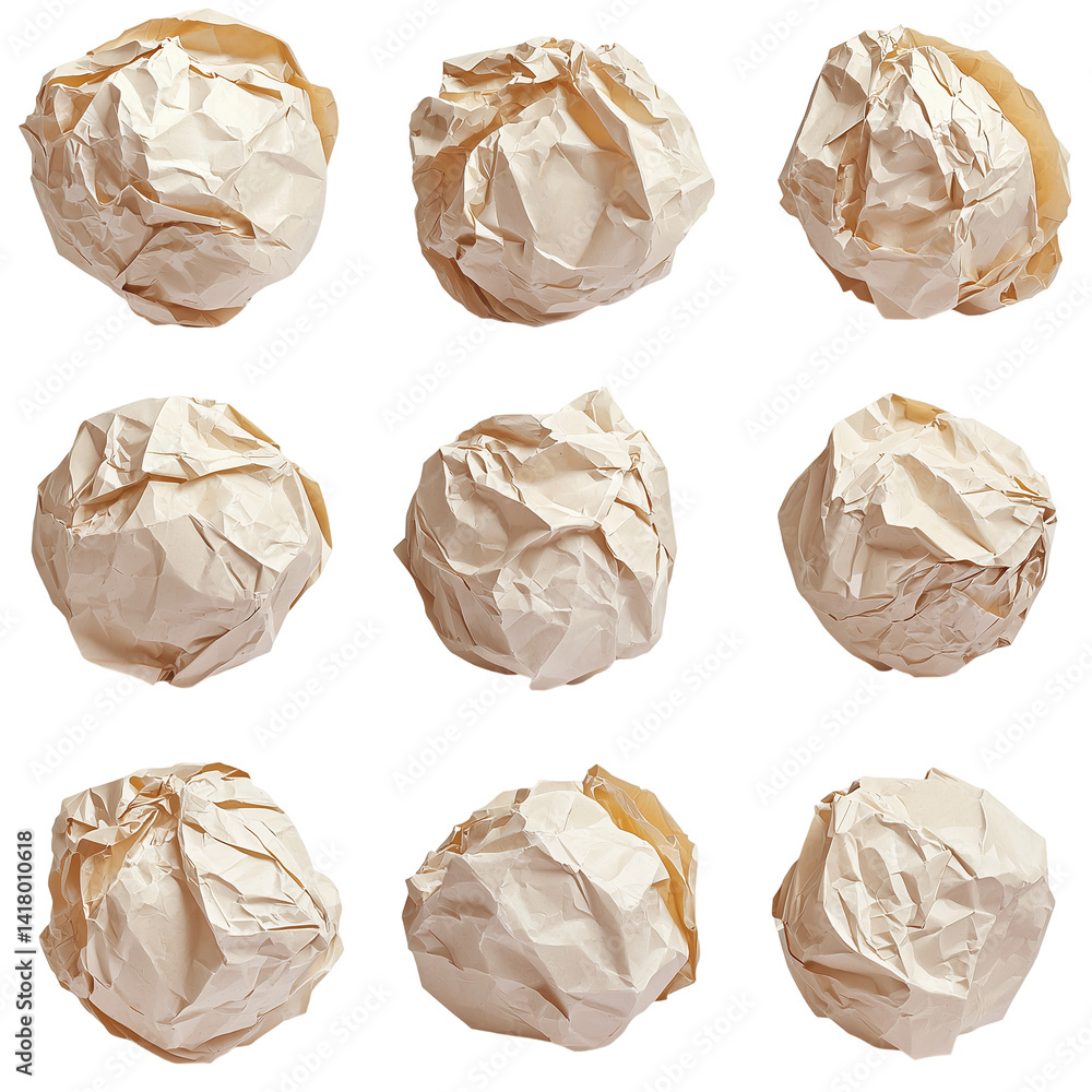 Poster crumpled paper balls texture design and background art isolated on transparent background png