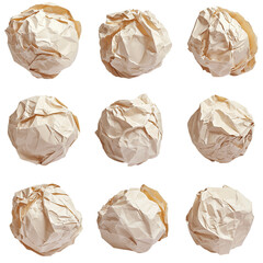 Fototapeta premium Crumpled paper balls texture design and background art isolated on transparent background png