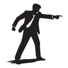 Aggressive Business Man Silhouette Vector Illustration Pointing and Yelling