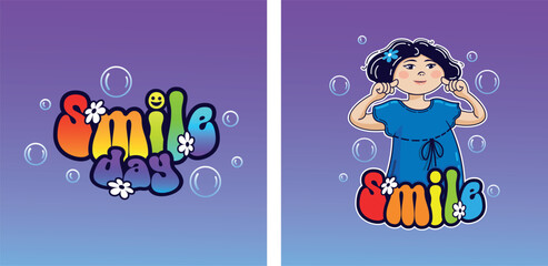 Obraz premium a smile day sticker and a postcard for a children's holiday