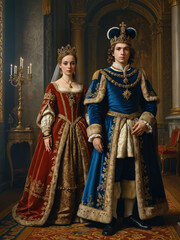 Renaissance-style portrait of a king and his queen, Generative AI	

