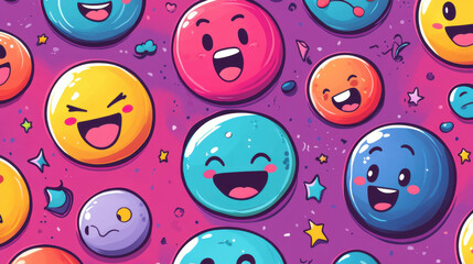 Colorful Pixelated Happy Faces Seamless Pattern