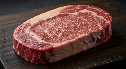Obraz premium Exquisite Marbling Displayed On A Raw Cut Of Ribeye Steak