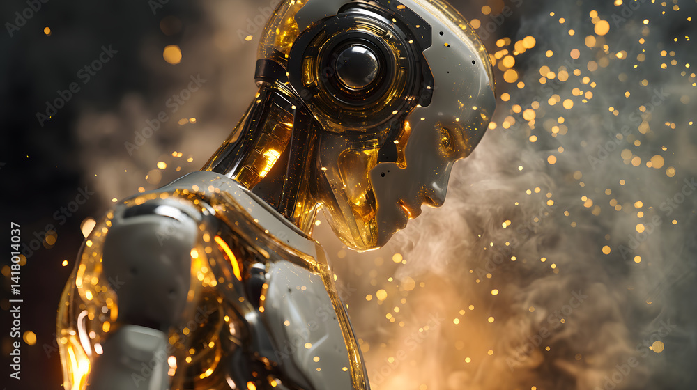 Poster future-forward: an artificial intelligence reflection: a cutting-edge depiction of a humanoid robot 