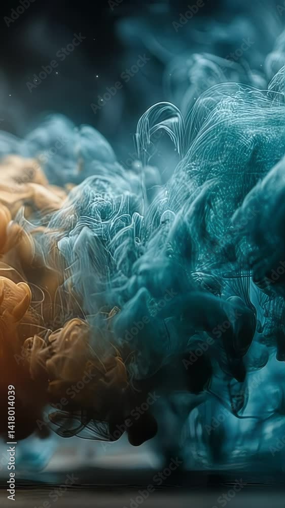 Poster abstract swirls of blue and beige ink underwater creating ethereal textures and dreamlike patterns