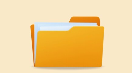 An illustration of an orange folder with documents inside on light orange.