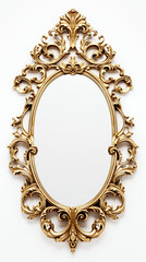 gold frame on white background antique vintage with golden ornament isolated