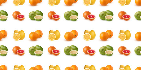 Seamless pattern of fresh citrus fruits representing variety and healthy eating