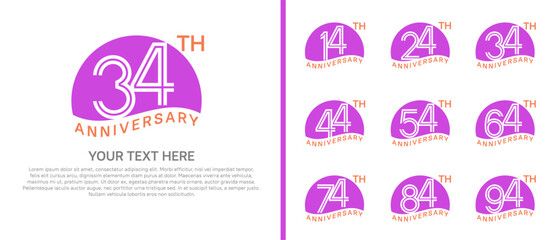 logo anniversary set. purple color with half circle on white background for special event
