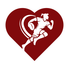 Rugby player running with ball vector silhouette. Rugby player logo vector illustration icon.