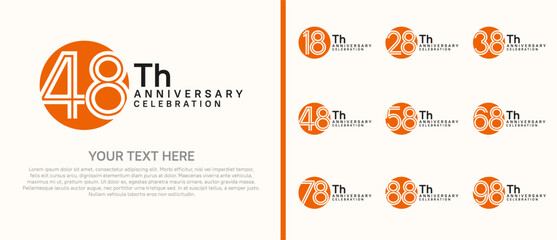 logo anniversary set. orange and black color with circle on white background for special event