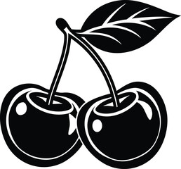 Cherry Fruit Silhouette Black Vector – Simple Bold Fruit Shape Design