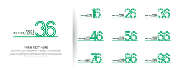 logo anniversary set. green color with long line on white background for special event