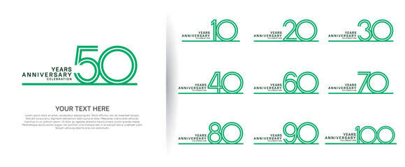 logo anniversary set. green color with long line on white background for special event